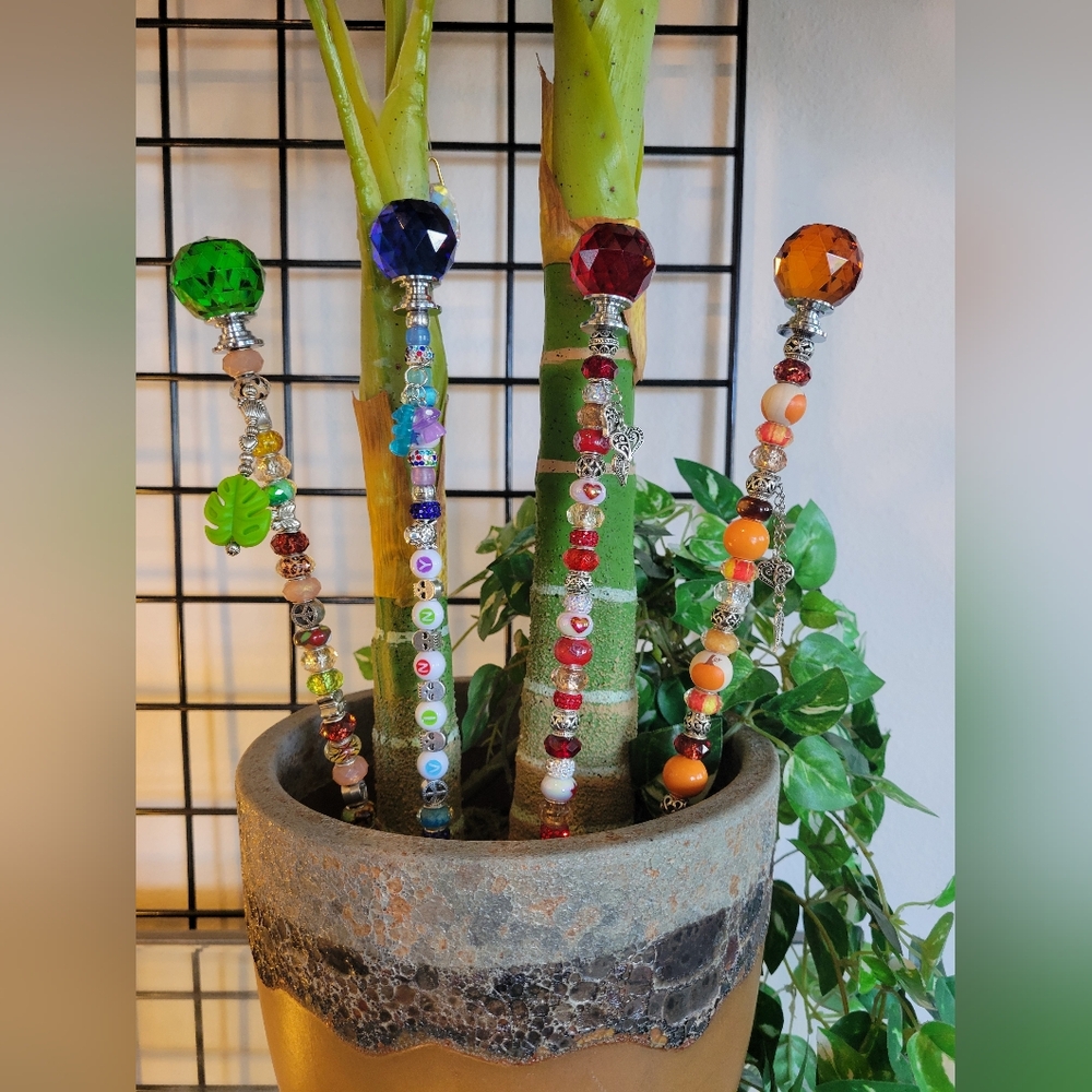 Garden Stake Beaded Plant  Suncatcher Custom Order By BeadBrain.net Gift Idea!